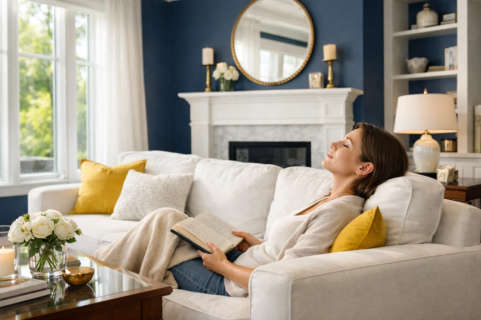 Relaxing in a pristine Massachusetts living room after a professional house cleaning Lowell MA session.