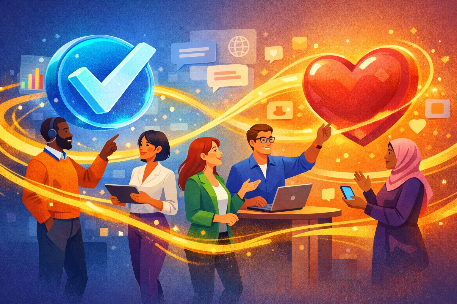 Digital illustration showing professional social media engagement and online community interaction.