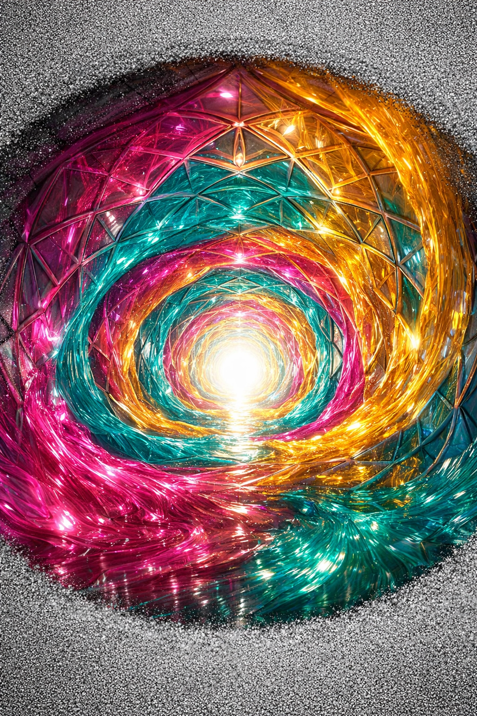 A vibrant kaleidoscopic tunnel representing emotional regulation and a healthy window of tolerance.