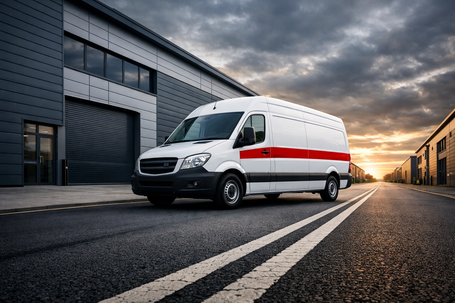 Delivery van at a Hertford warehouse and fulfilment center serving London, Enfield, and national routes.