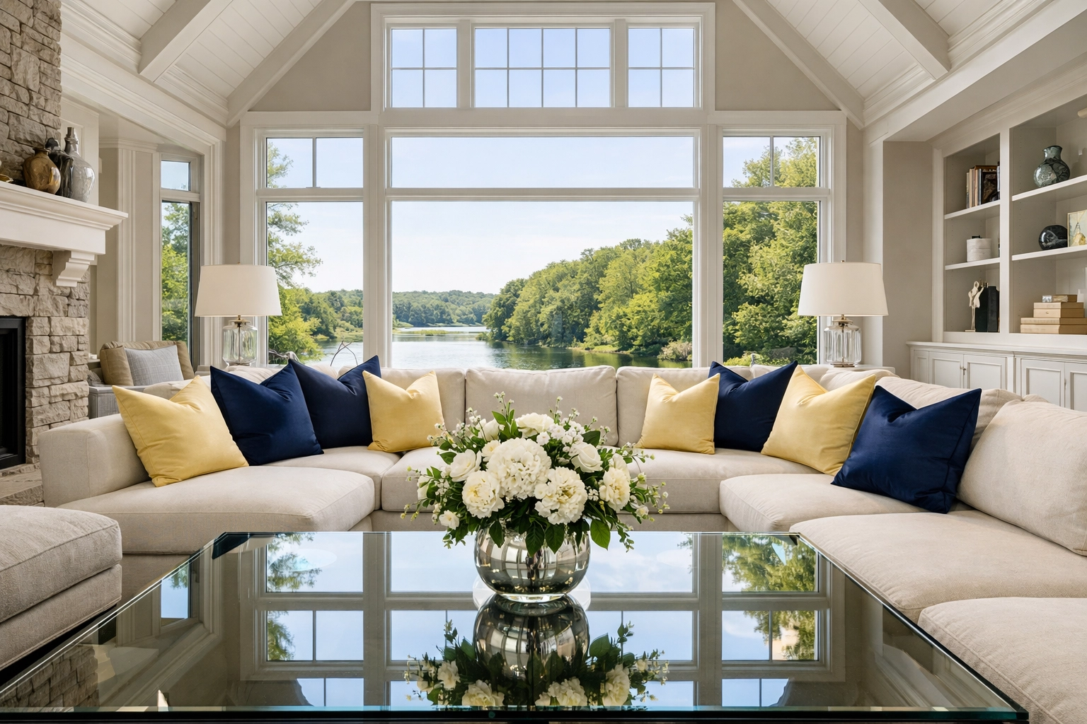 Serene Norwell living room highlighting luxury house cleaning results near the North River.