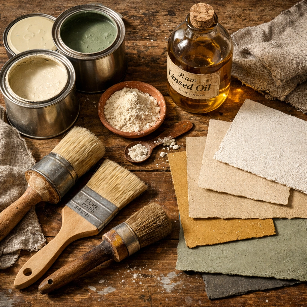 Traditional heritage decorating materials including limewash and breathable mineral paints