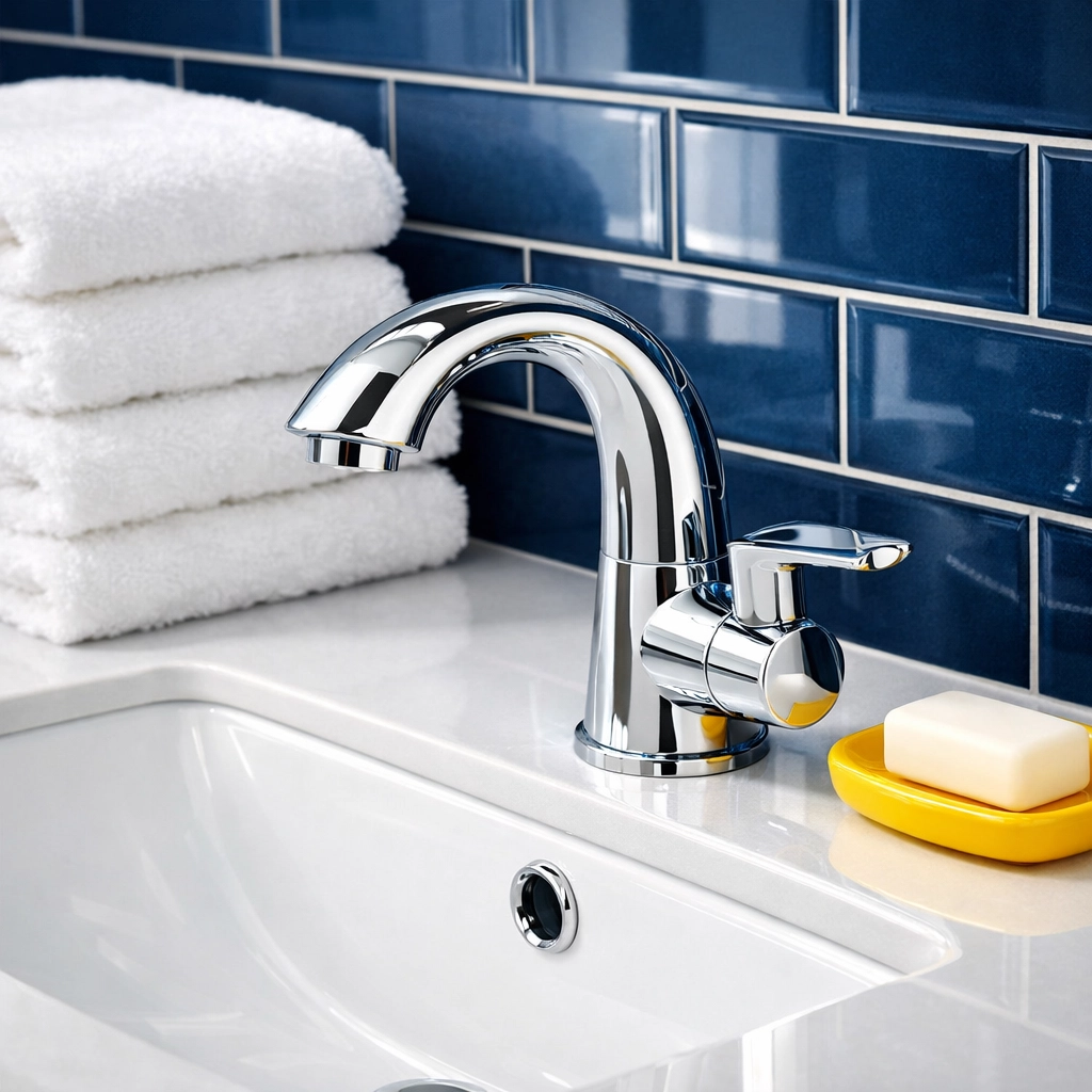 Sparkling clean bathroom sink and vanity showing the effectiveness of eco-friendly house cleaning services.