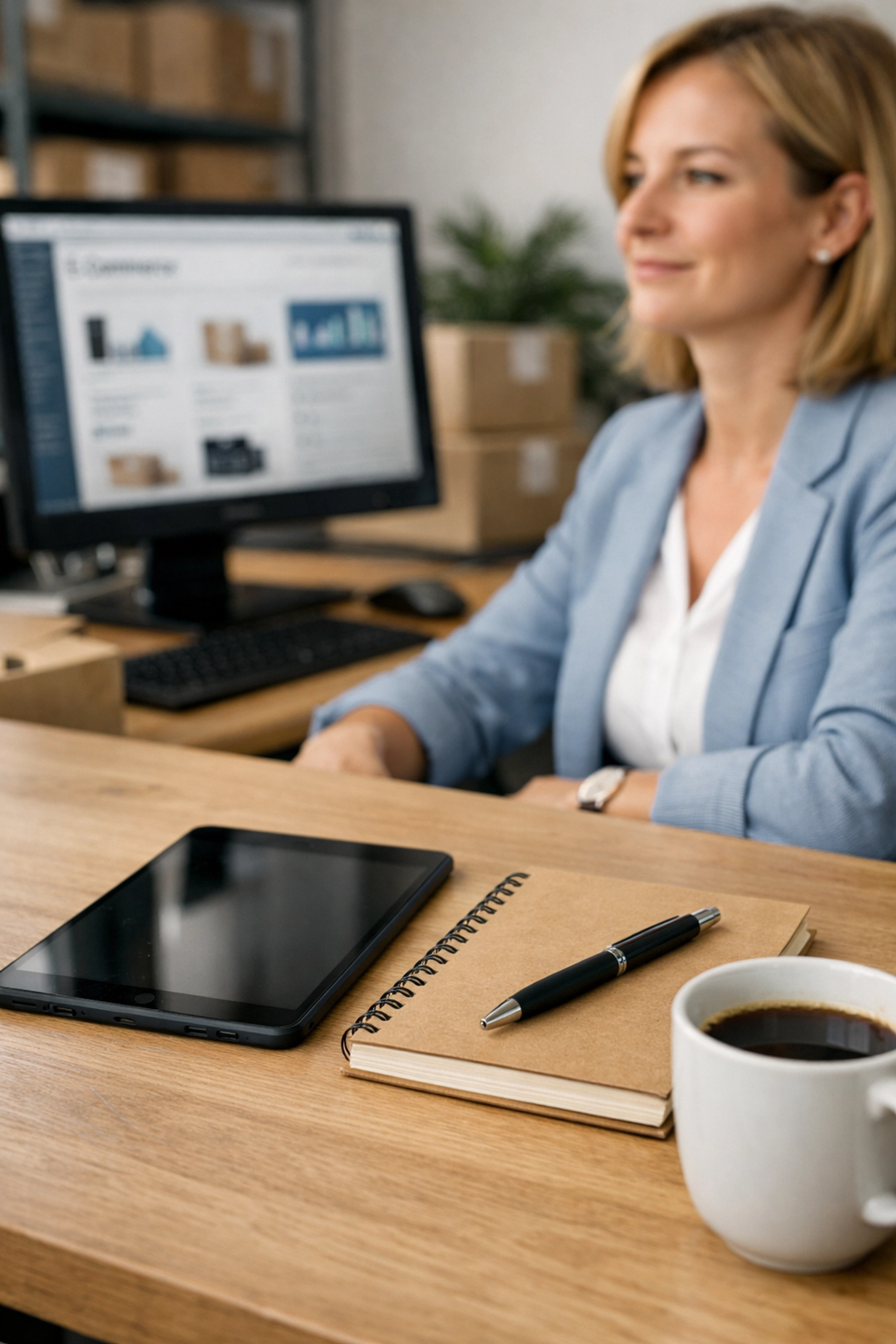 Optimierte KI Strategie und E Commerce Automatisierung an einem modernen digitalen Arbeitsplatz.