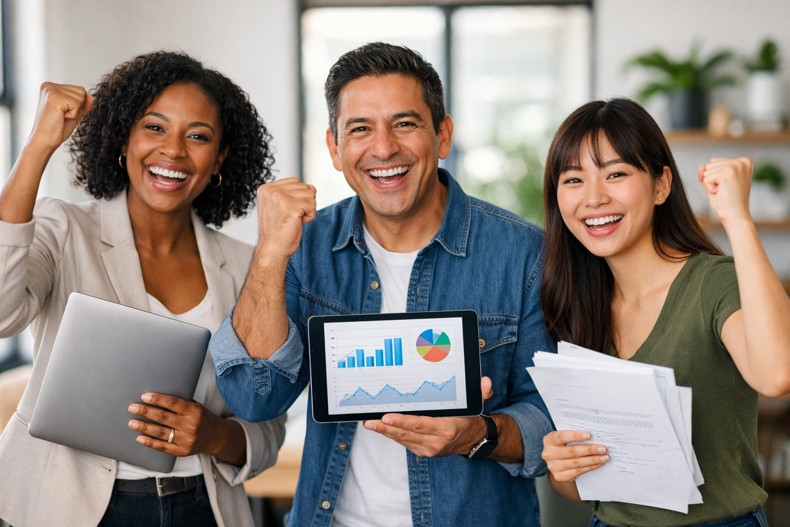 Small business owners celebrating QBI tax deduction savings