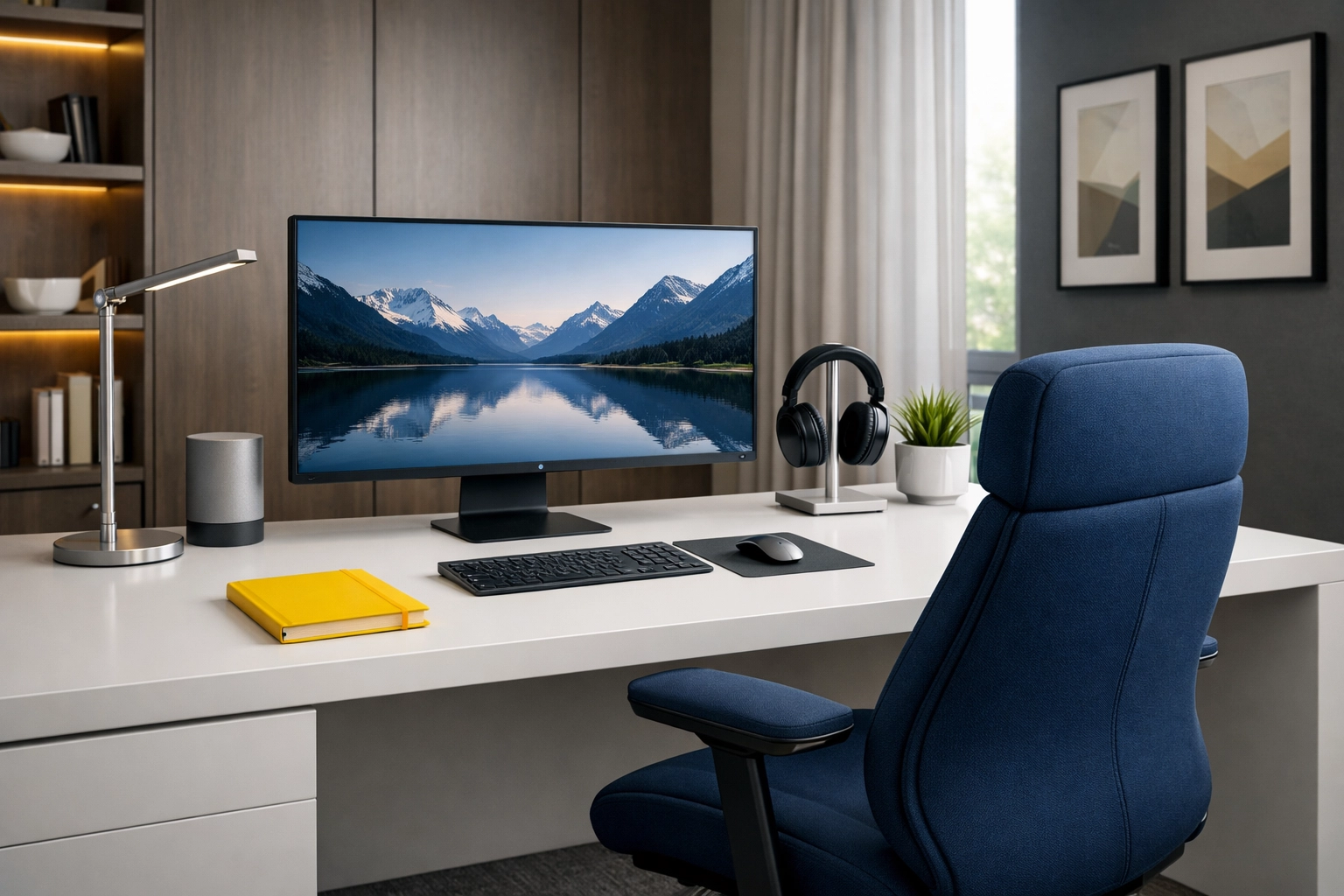 A clean and organized luxury home office reflecting premium residential cleaning services in Wrentham.