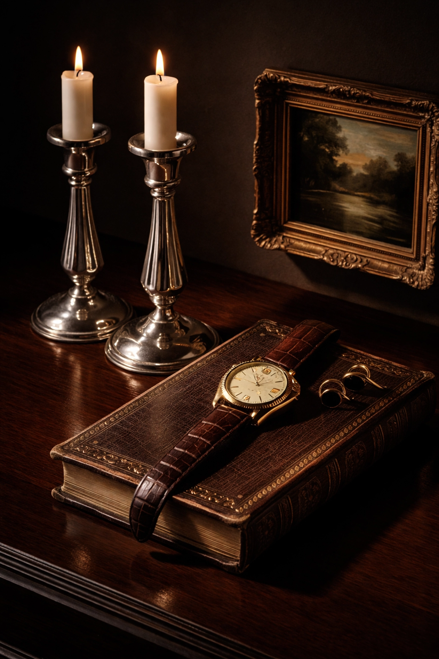 Display of valuable collectibles including a watch and art piece, emphasizing the importance of estate liquidation in New Albany.