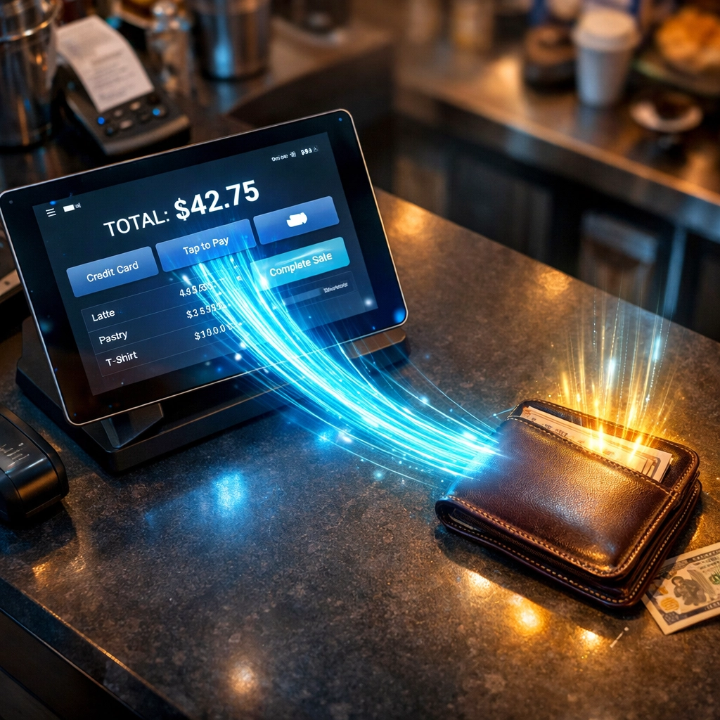 Self-custody crypto POS system showing direct payment flow from terminal to merchant wallet