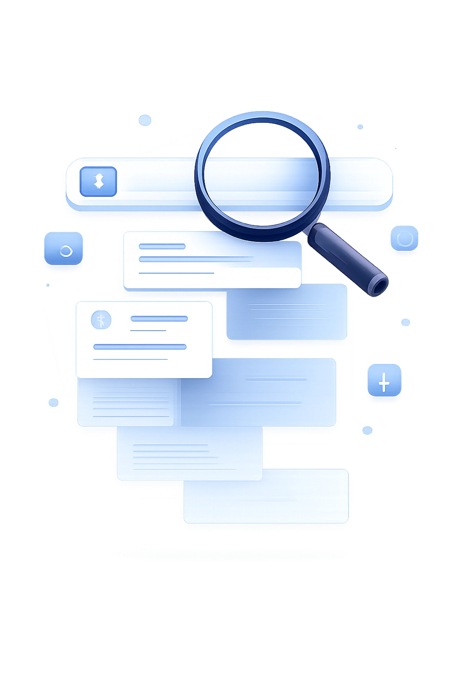 Illustration of a magnifying glass over a search bar with fading results, showing zero-click searches reducing website traffic