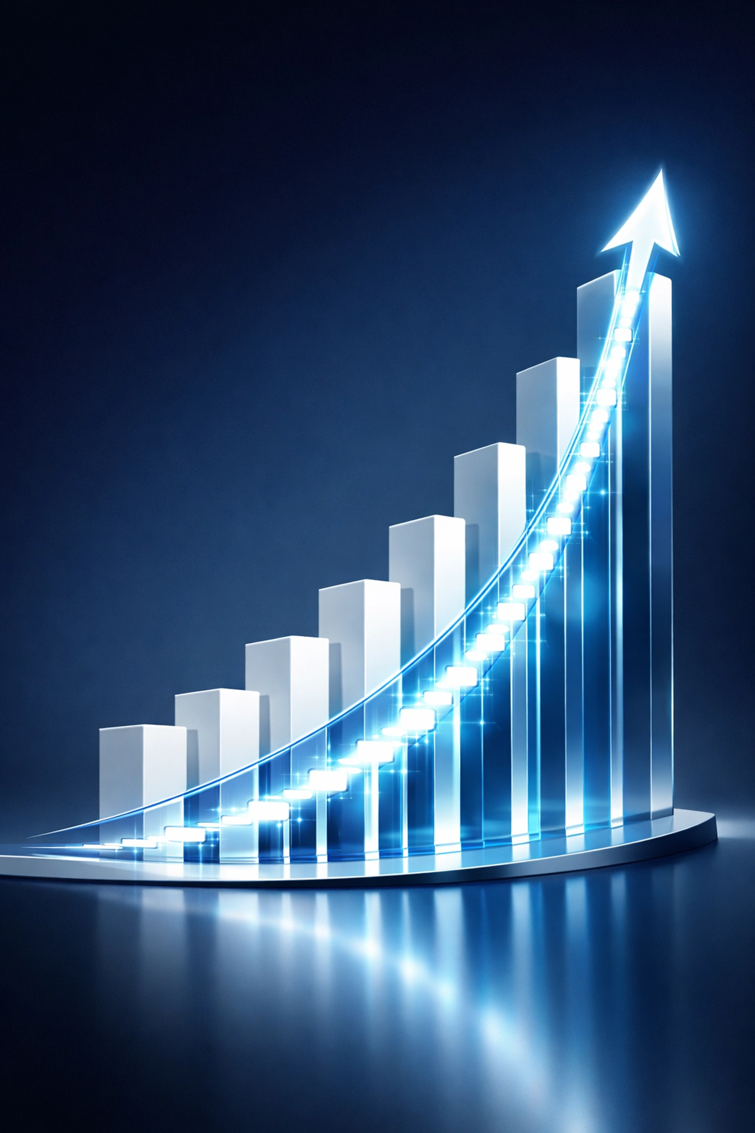 Glowing spine supporting rising pillars in an exponential growth chart, representing scalable white-label software ROI.