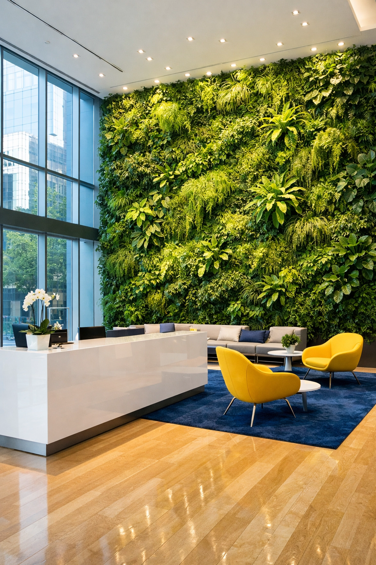 Fresh and clean corporate lobby in Woburn showcasing eco-friendly green cleaning results.