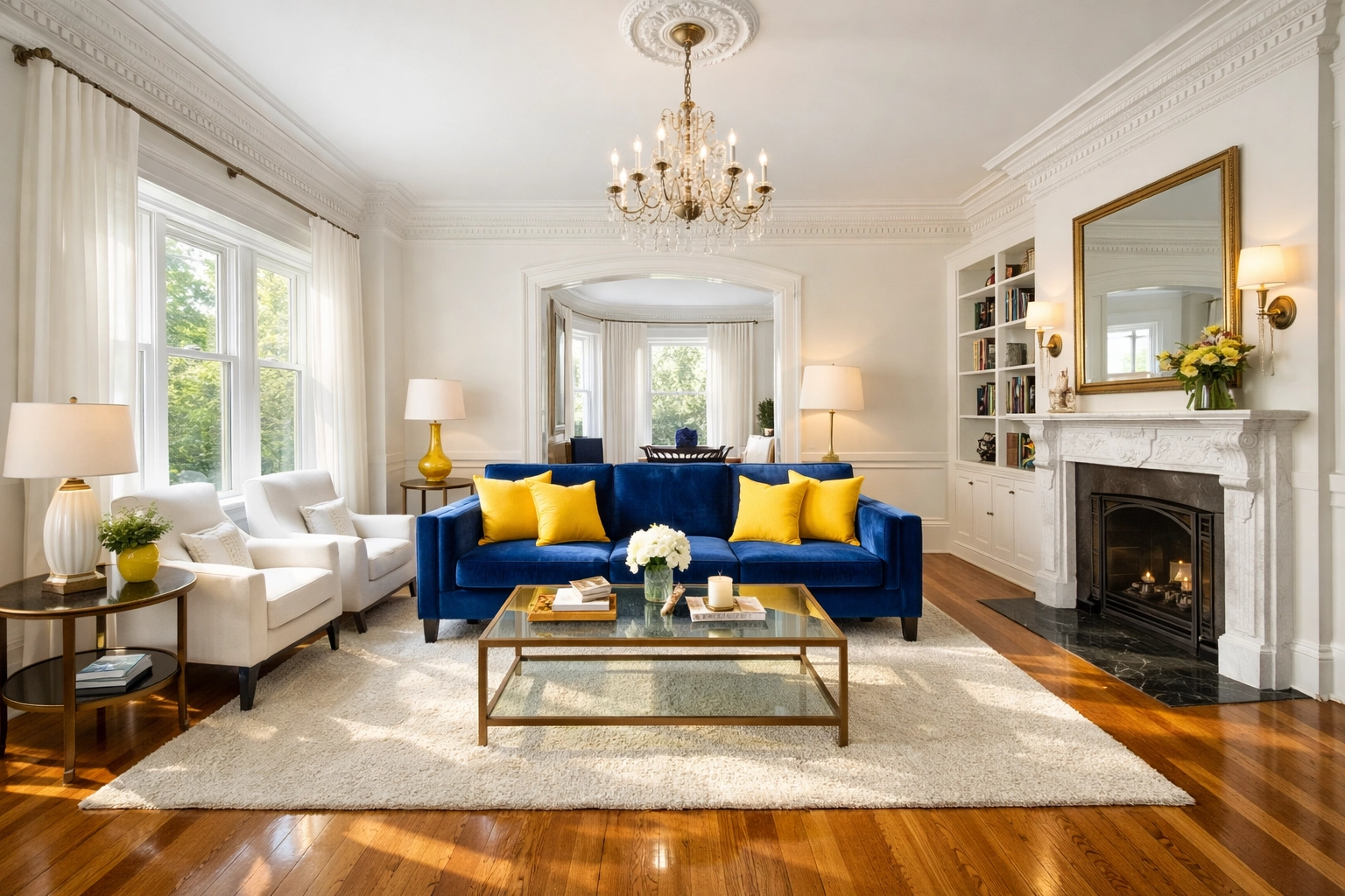 Pristine living room in a West Cambridge Victorian home cleaned by a professional maid service Cambridge.