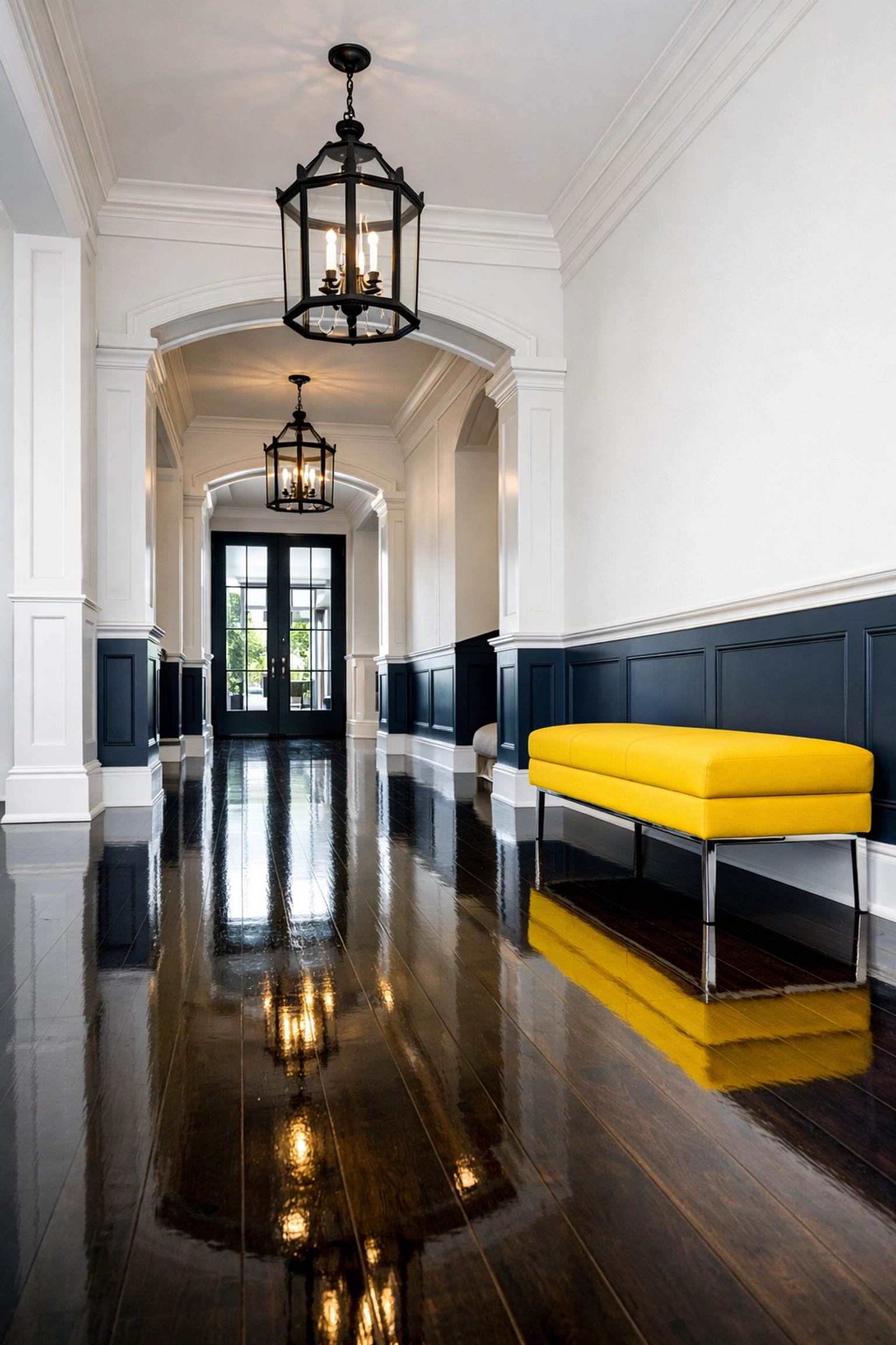 High-end Weekly House Cleaning Holden MA results on polished wood floors in a luxury entryway.