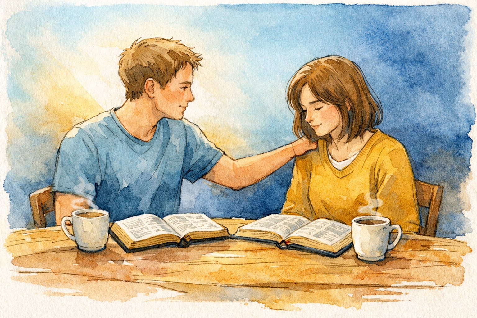 Two Christians in accountability meeting with encouragement, demonstrating spiritual mentorship