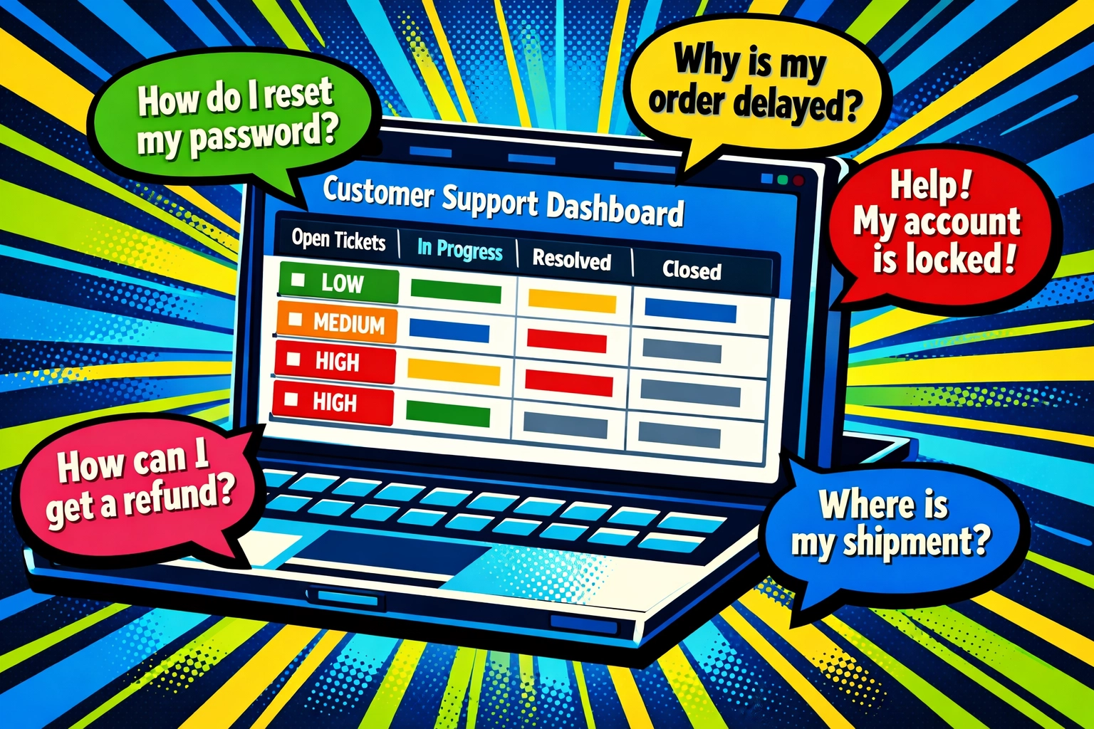 AI customer support dashboard organizing tickets by priority automatically