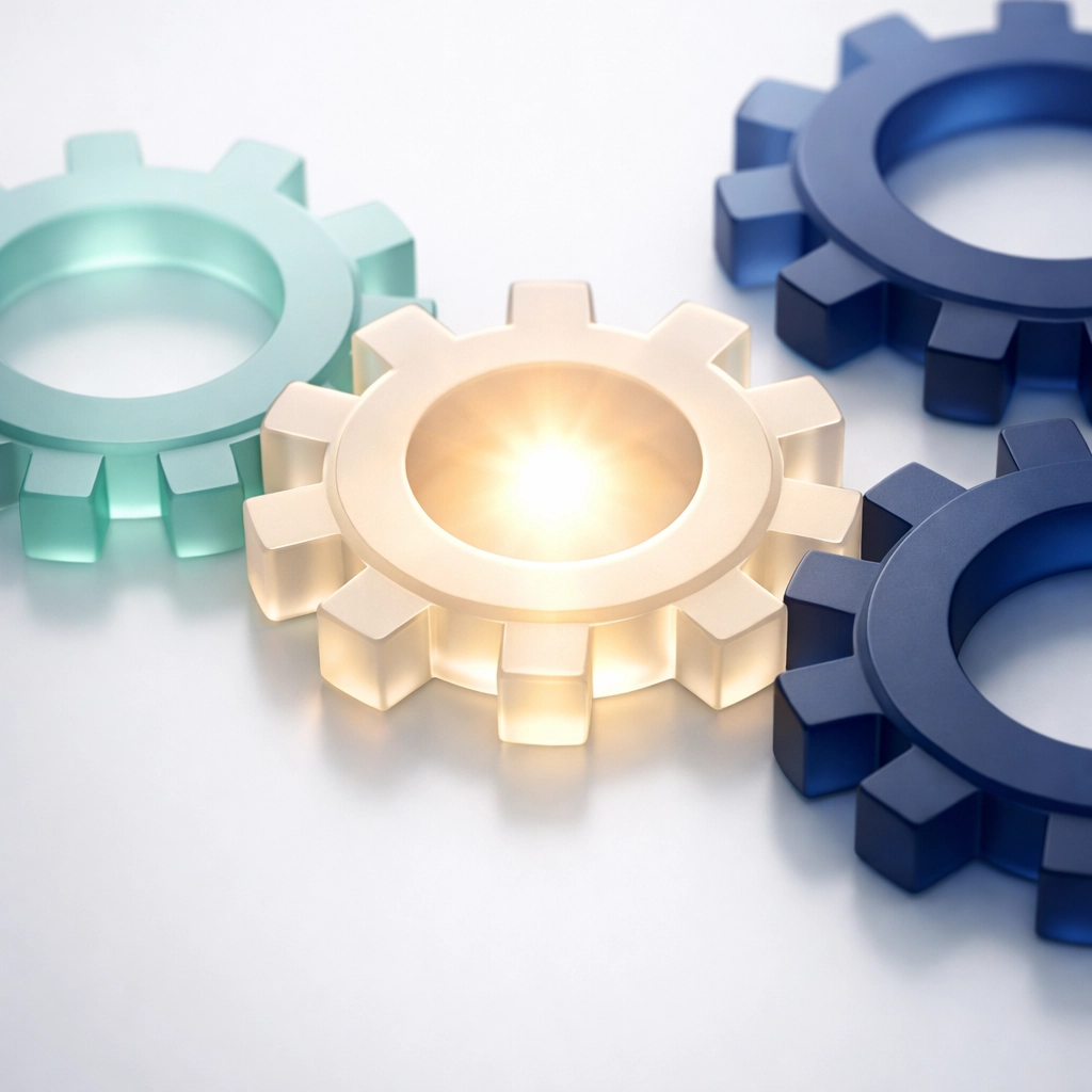 Illuminated gear highlighting a high-impact AI ROI opportunity for business automation.