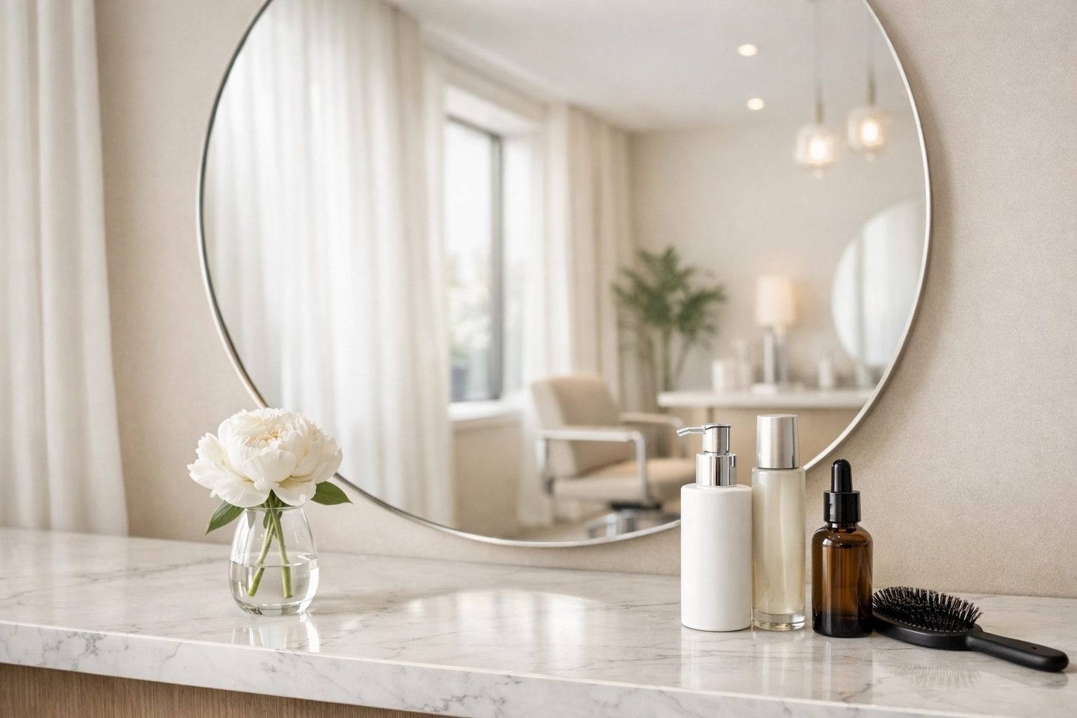 A clean, modern stylist station at The Color Lounge Salon & Spa, the best hair salon in Concord NH.