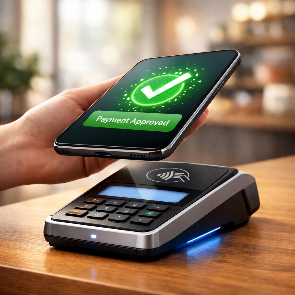 Larecoin contactless POS terminal accepting crypto payments with simple tap-to-pay integration