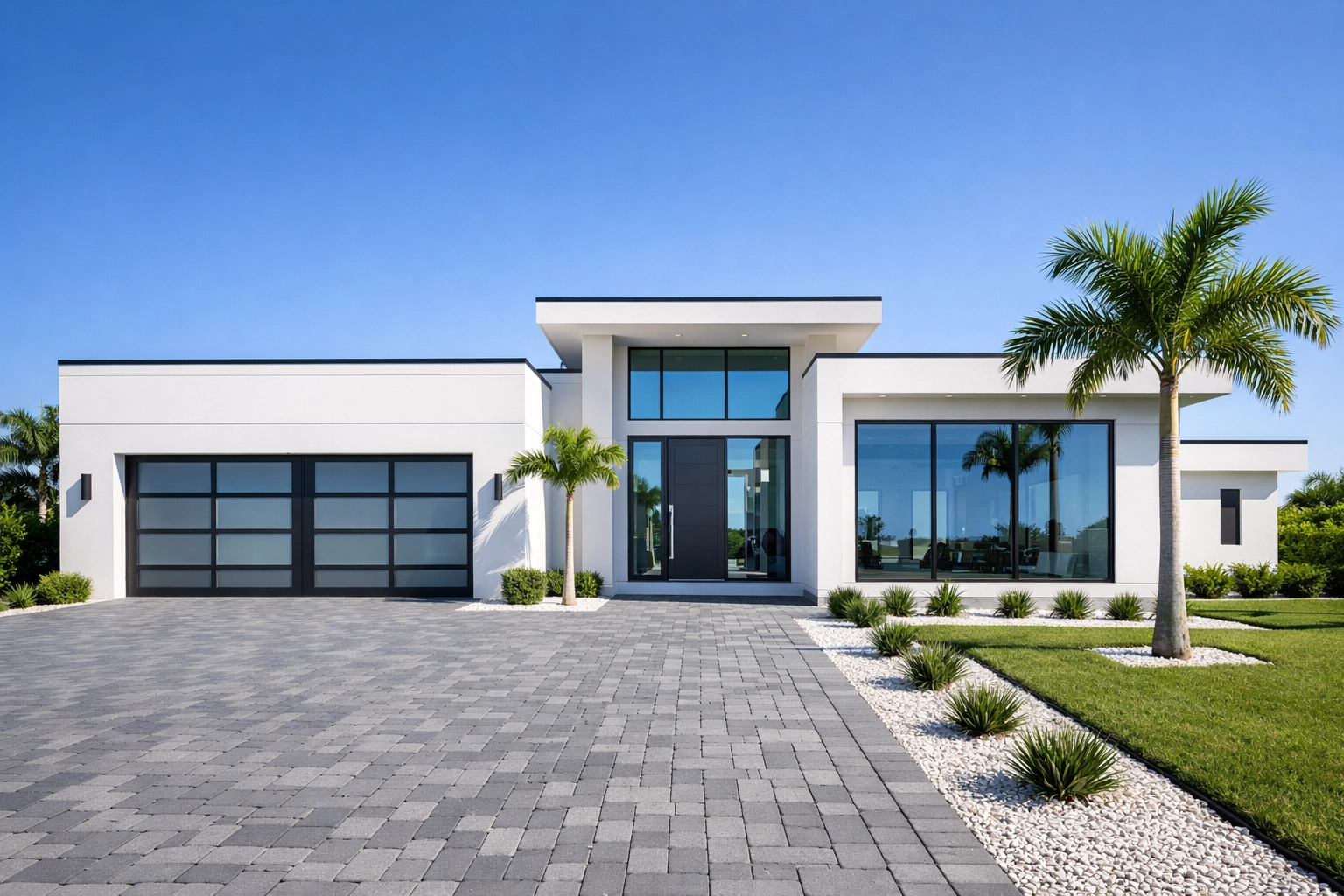 Modern new construction home in Cape Coral with contemporary Florida architecture.