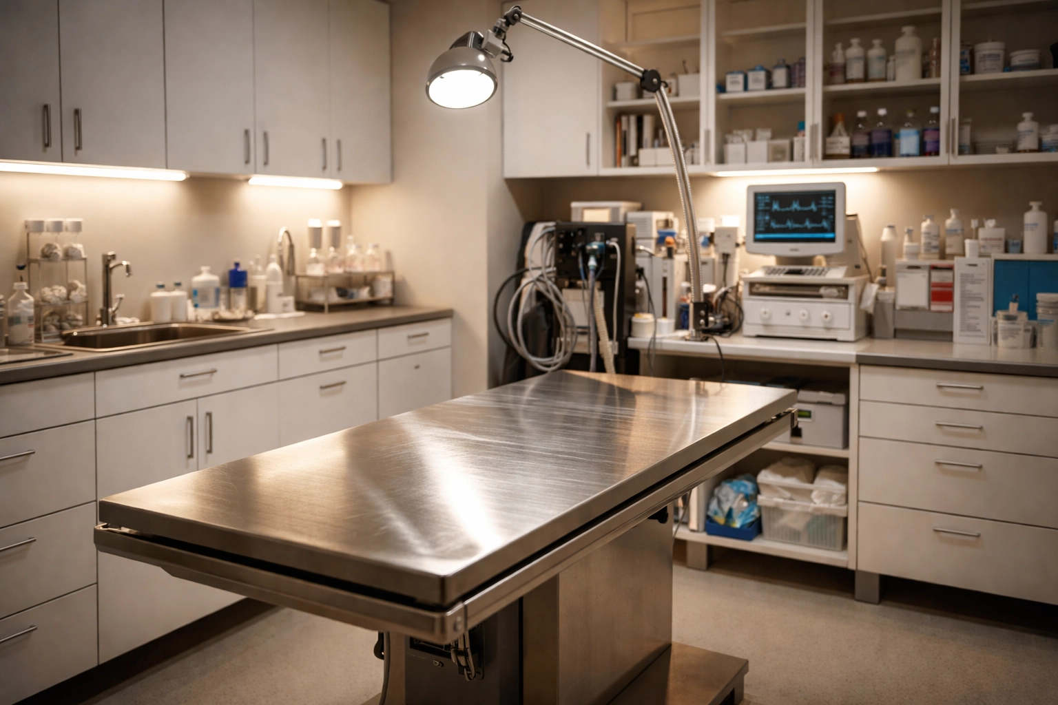 Cinematic veterinary treatment room