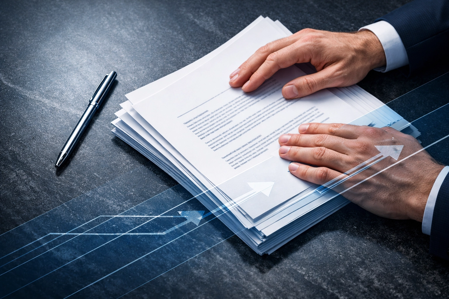 A lawyer organizing legal documents for a DUI defense case at Coastal Virginia Law's modern office.