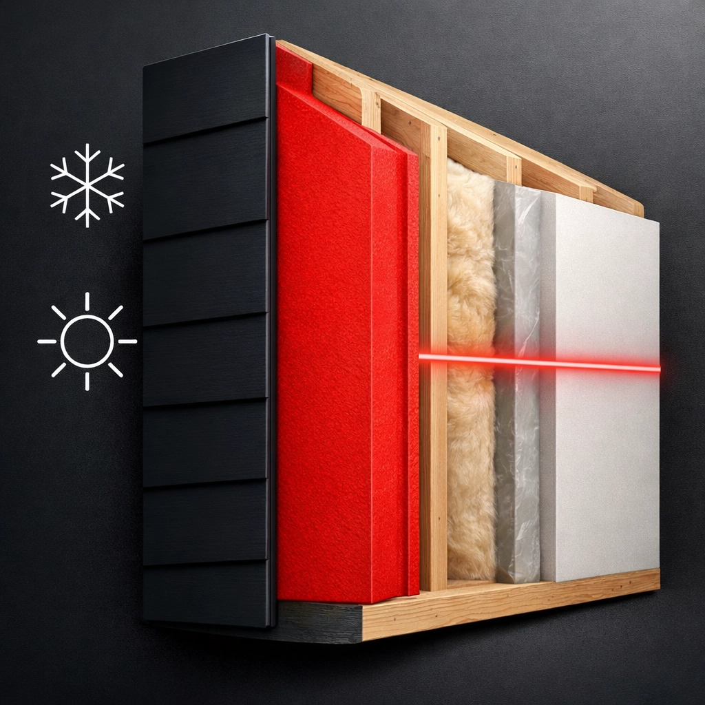 Cross-section of siding in Chattanooga showing continuous insulation layers for 2026 energy standards.