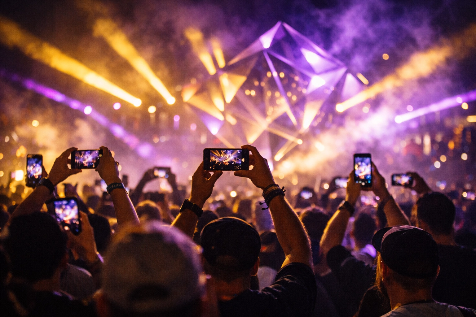 SXSW attendees filming interactive photo booth activation with smartphones
