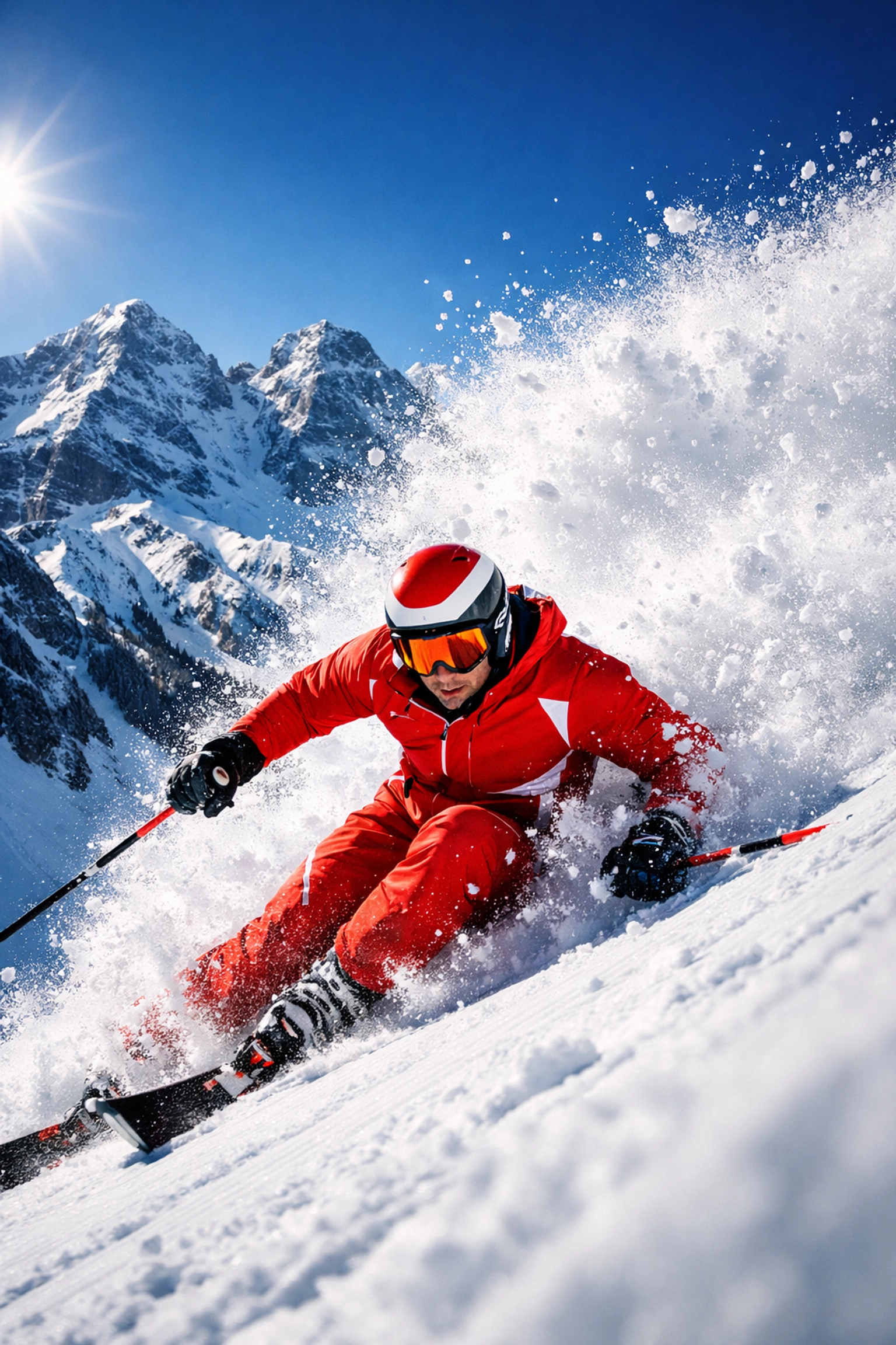 Alpine skier competing on mountain slope in Canadian Rockies during Olympic games