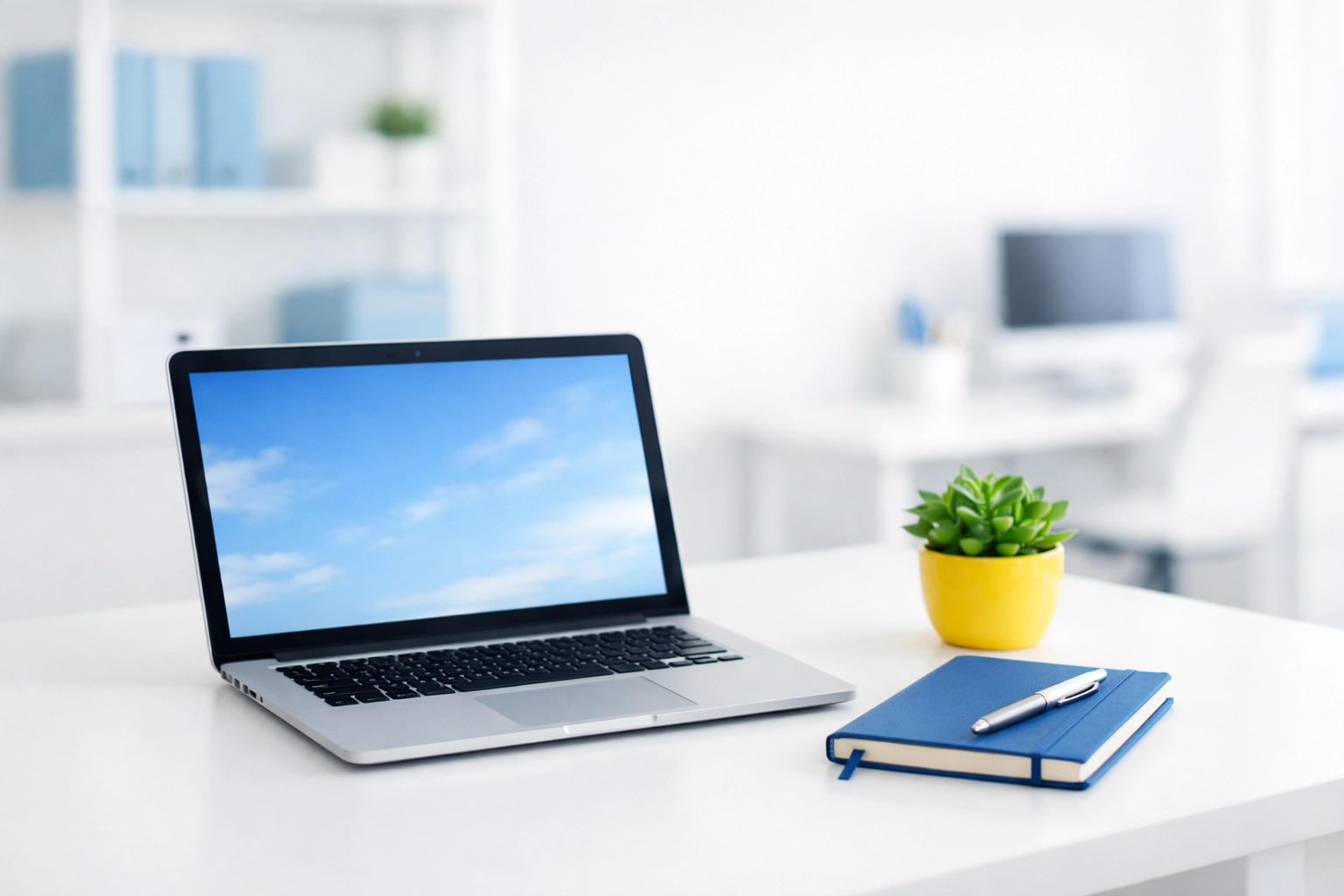 Organized and dust-free desk at a Westborough office, reflecting the productivity benefits of recurring office cleaning.