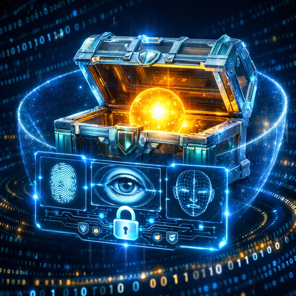 Secure digital treasure chest representing self-custody and private key ownership in Web3 crypto payments.