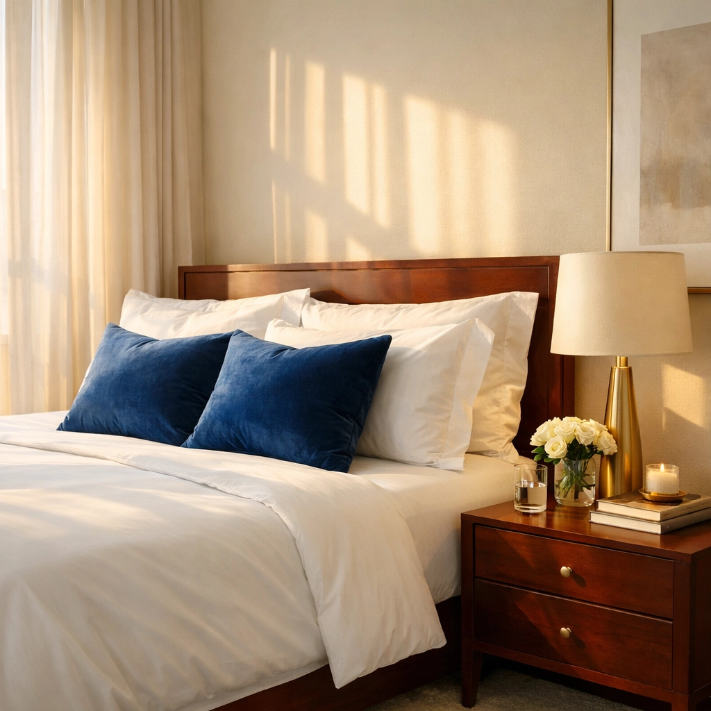 Spotless luxury master bedroom in Andover maintained by a professional weekly house cleaning service.