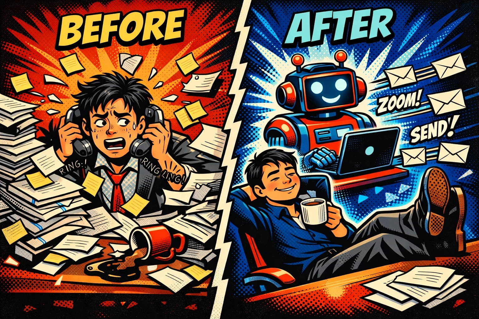 Business owner before and after GoHighLevel automation: from overwhelmed to relaxed with automated workflows