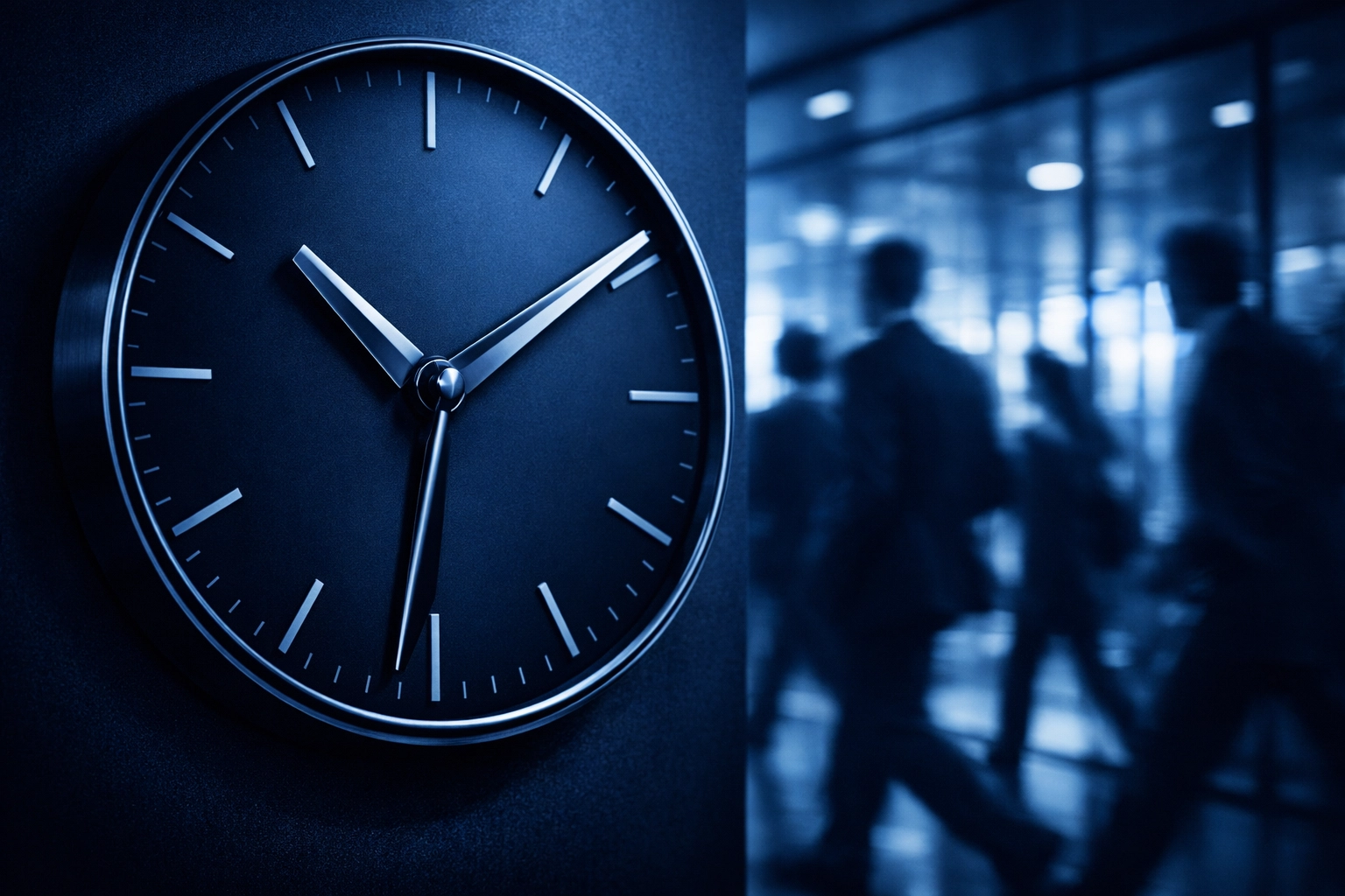 A modern office clock ticking, representing the urgent timeline for business ransomware recovery.