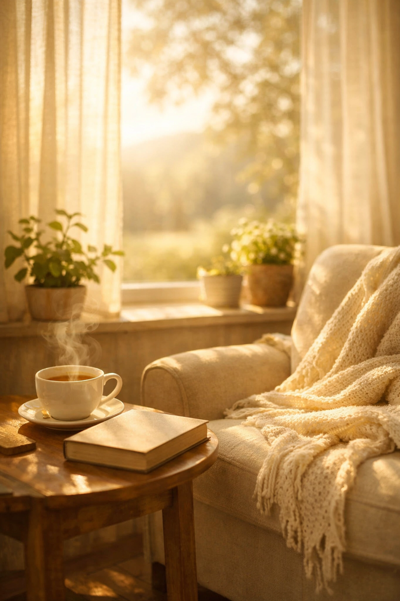 Cozy reading chair by window representing Sabbath rest and peaceful retreat from news