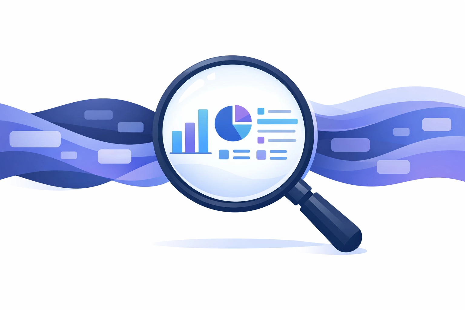 Magnifying glass revealing transparent data streams for AI audit and validation.