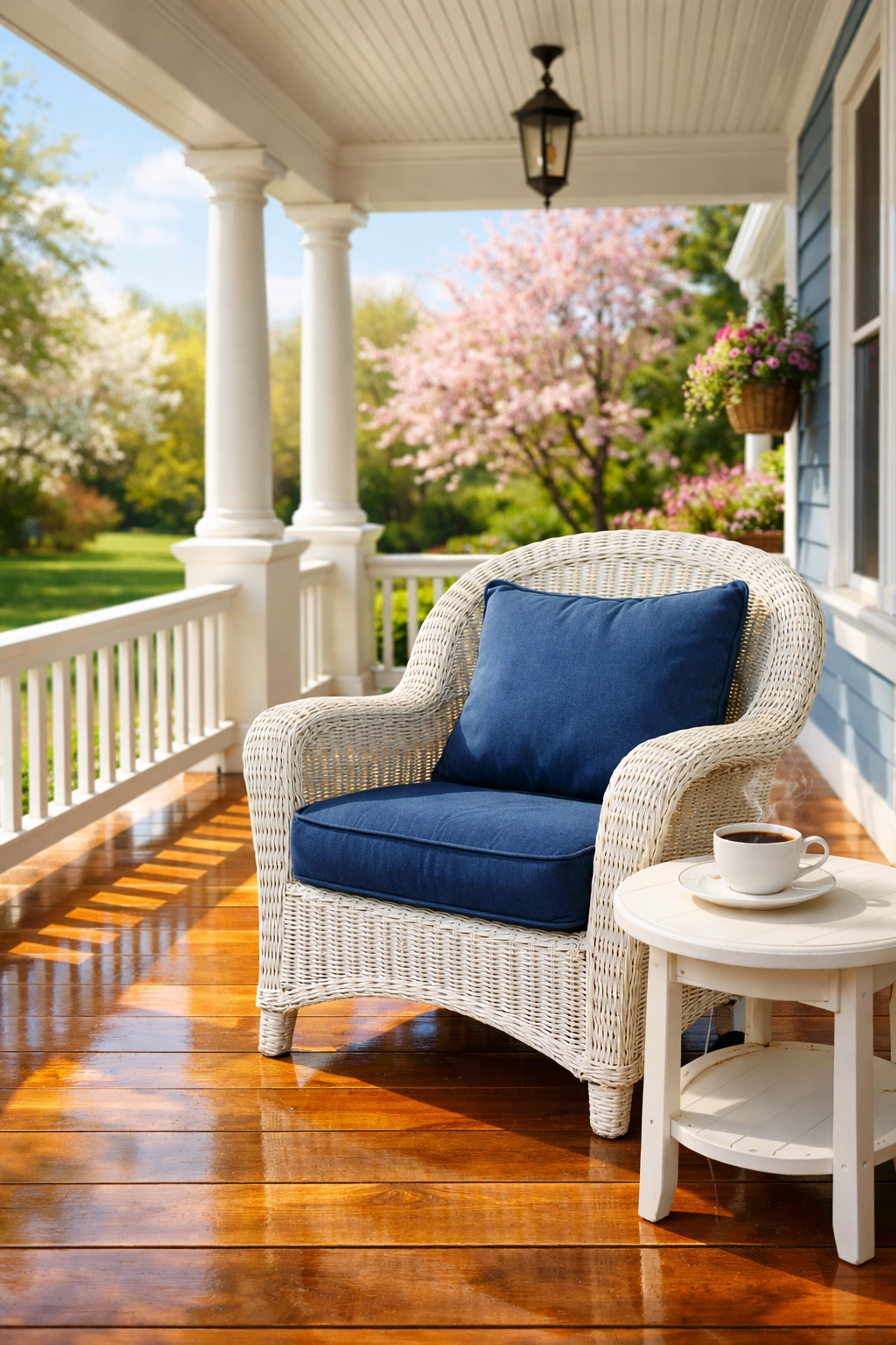 Immaculate Carlisle porch and clean floors provided by bi-weekly house cleaning for a relaxing weekend.