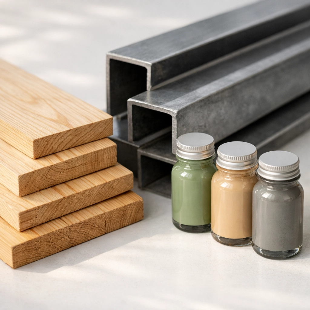 Eco-friendly building materials: sustainable timber, recycled steel, and low-VOC paint