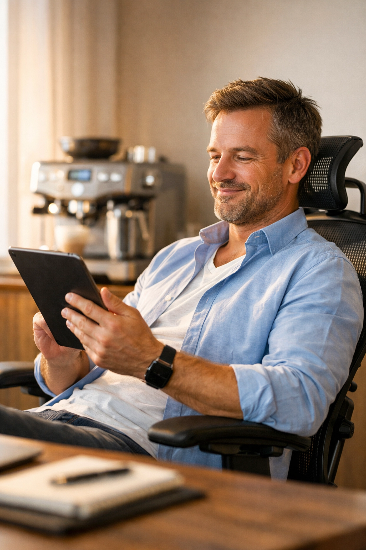 Entrepreneur relaxing while marketing automation scales their lead generation funnel in 2026.