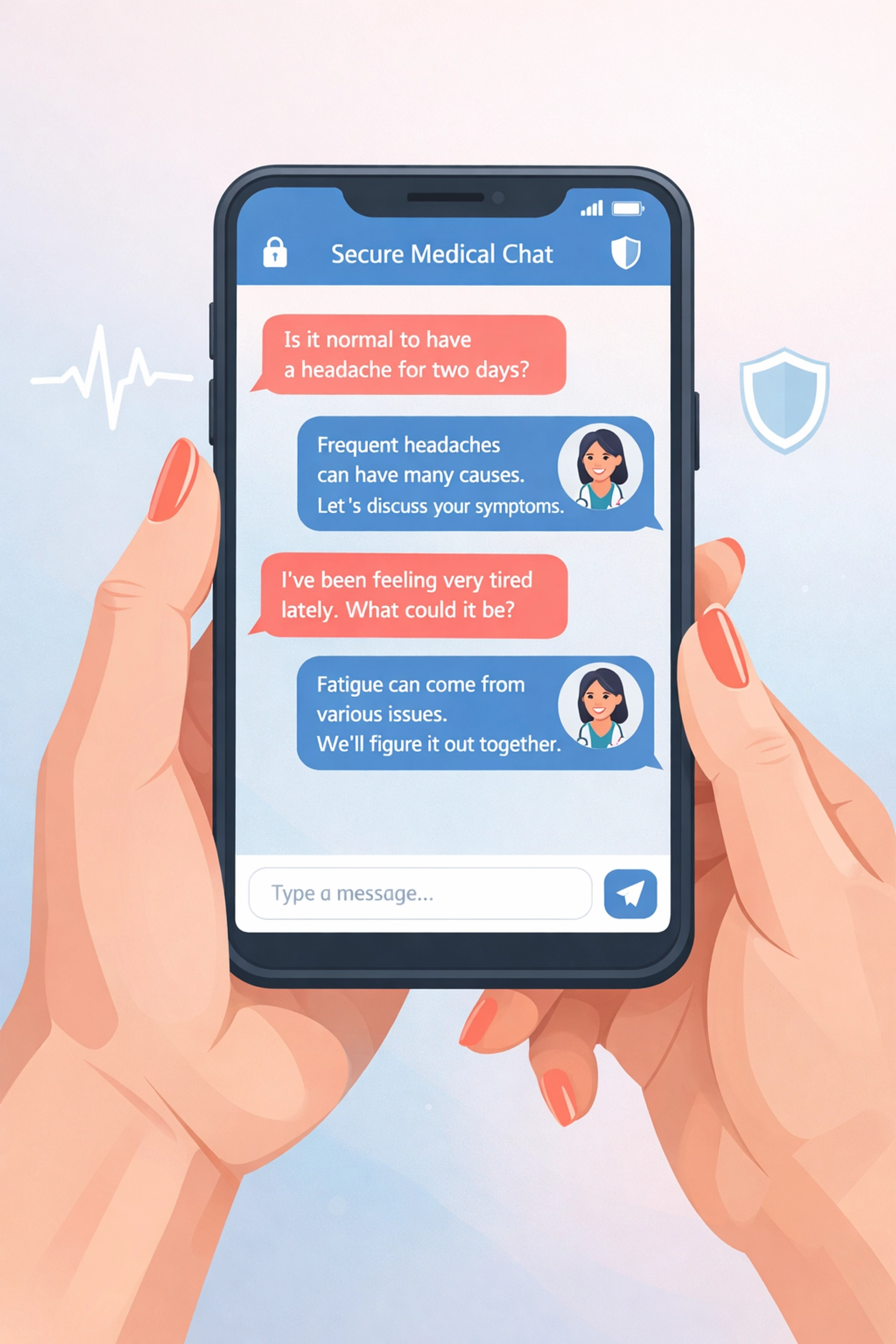 Woman using smartphone for secure text-based online doctor consultation for BV treatment