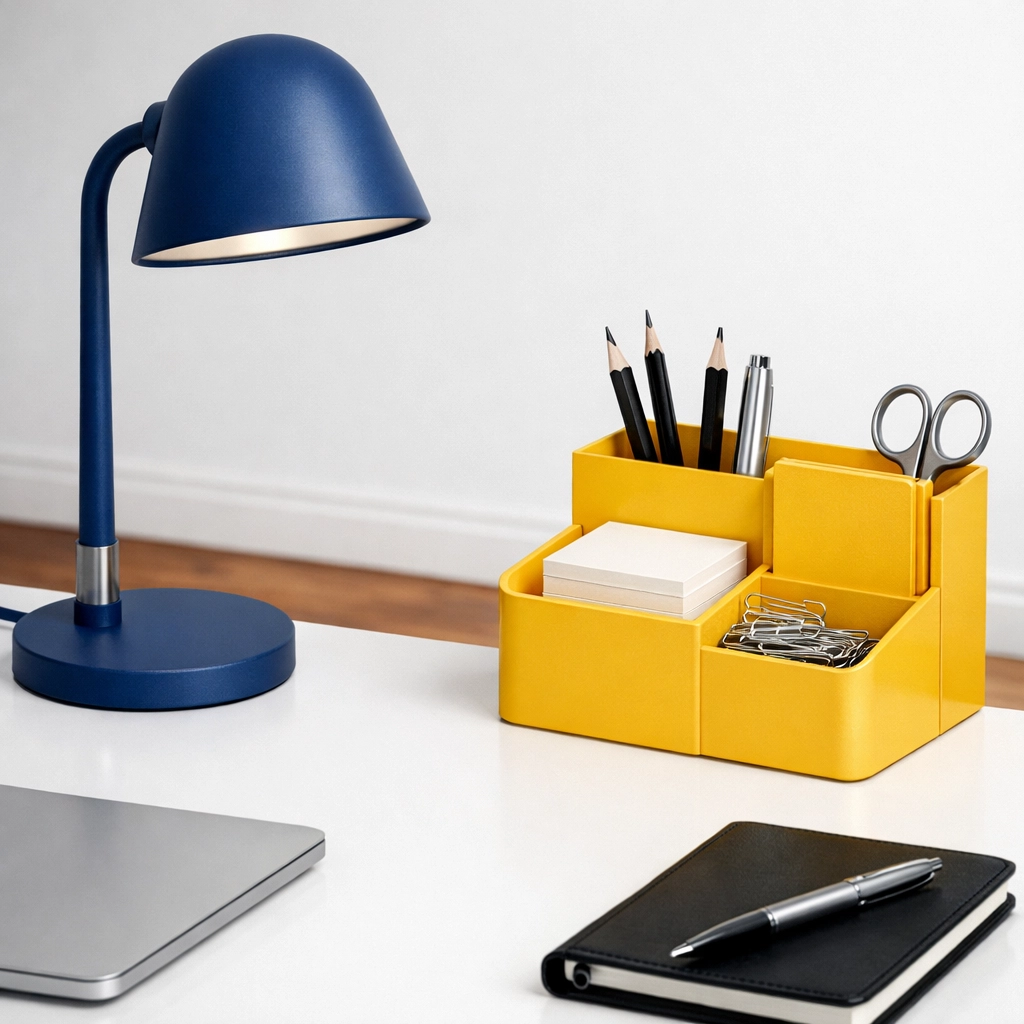 Detailed view of a pristine office desk illustrating high-end commercial cleaning standards.