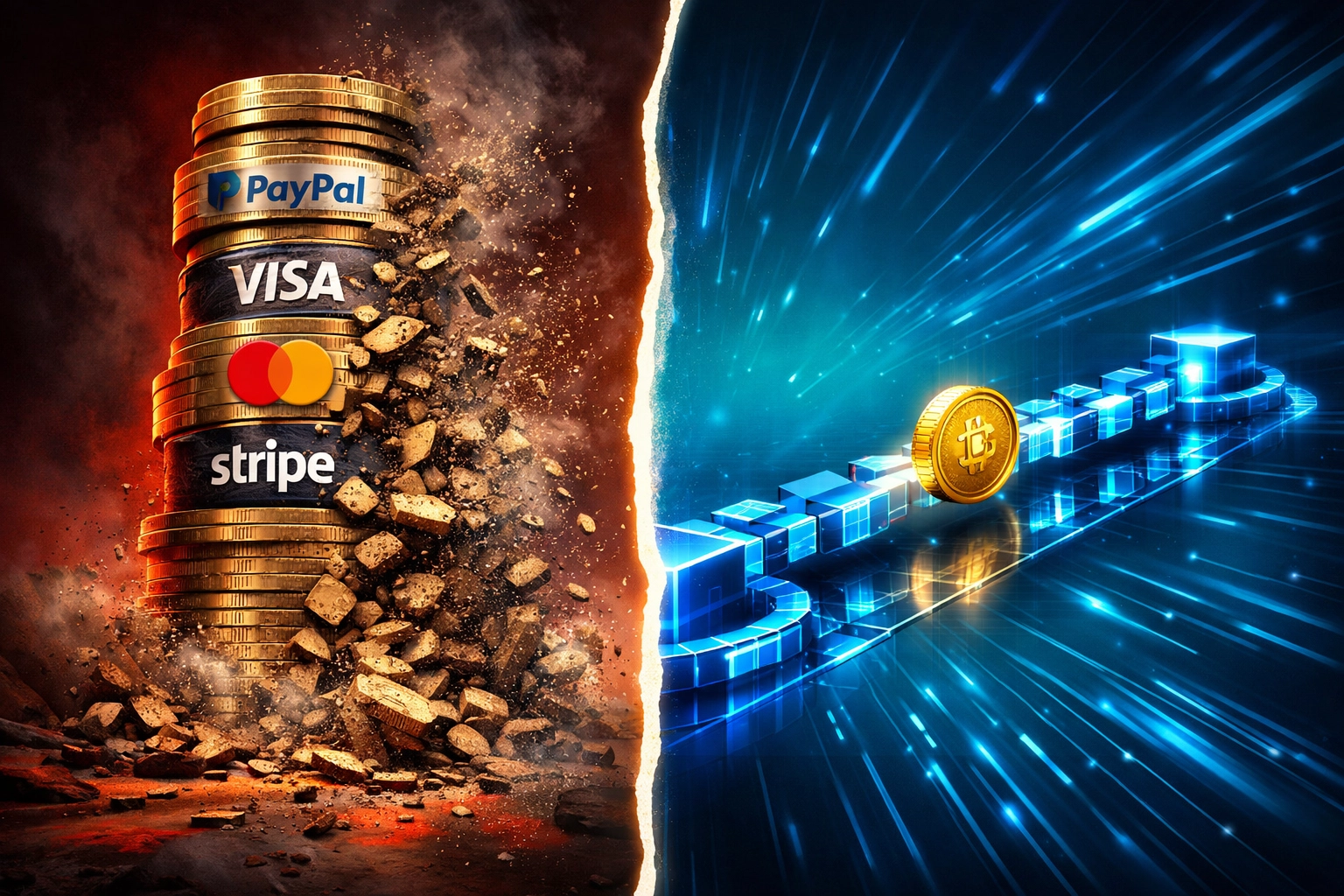 Traditional payment fees versus blockchain token transfer cost comparison showing reduced transaction costs