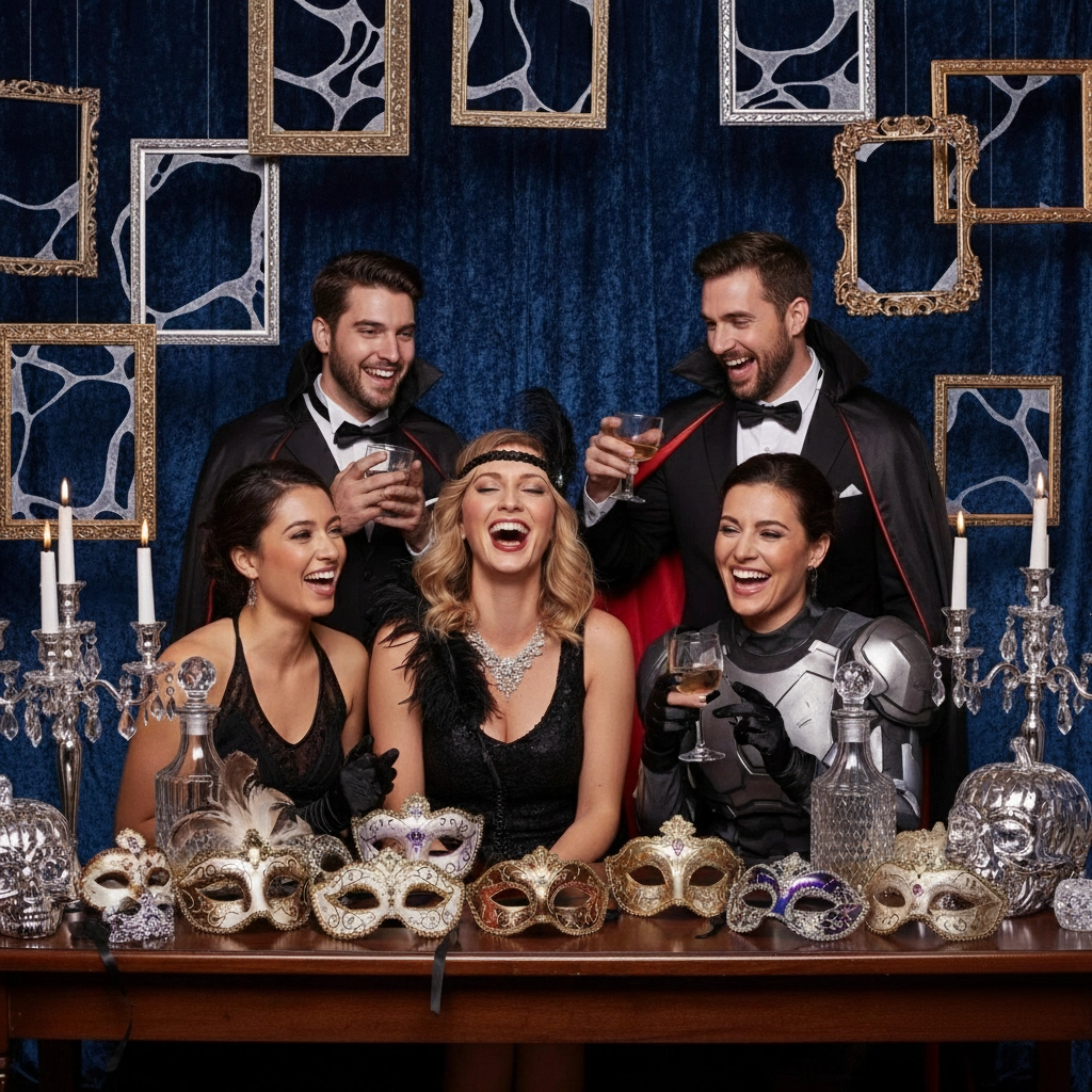 Couples in costumes ready to party with their wedding DJ in Houston, Texas