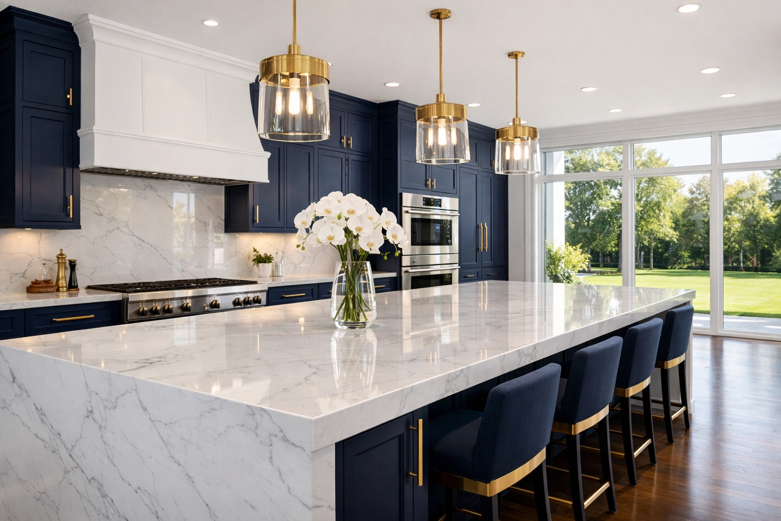 Pristine marble kitchen in a Wellesley estate following a luxury house cleaning in Wellesley MA session.