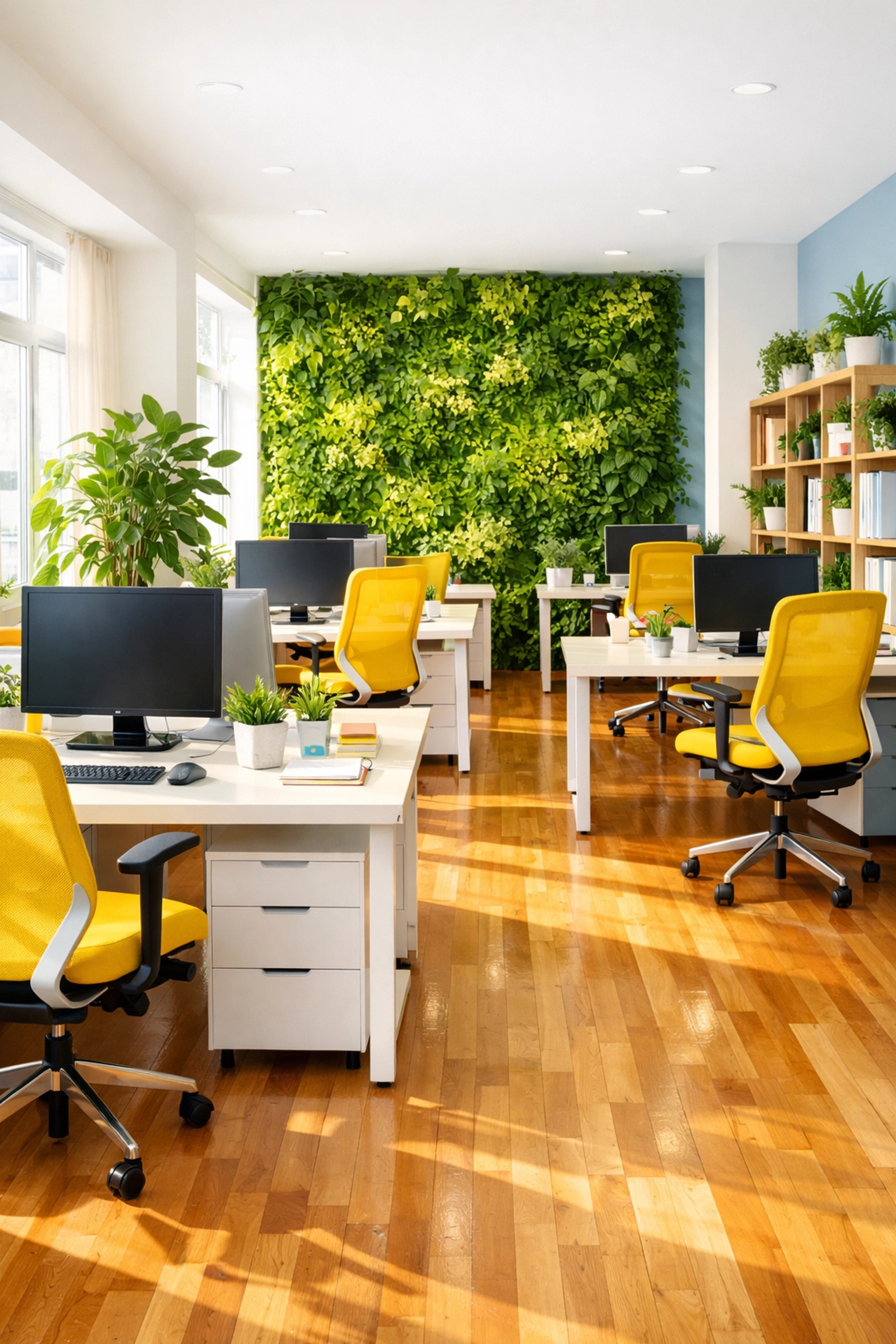 Eco-friendly office in Marlborough with polished hardwood floors and a healthy, clean workspace.