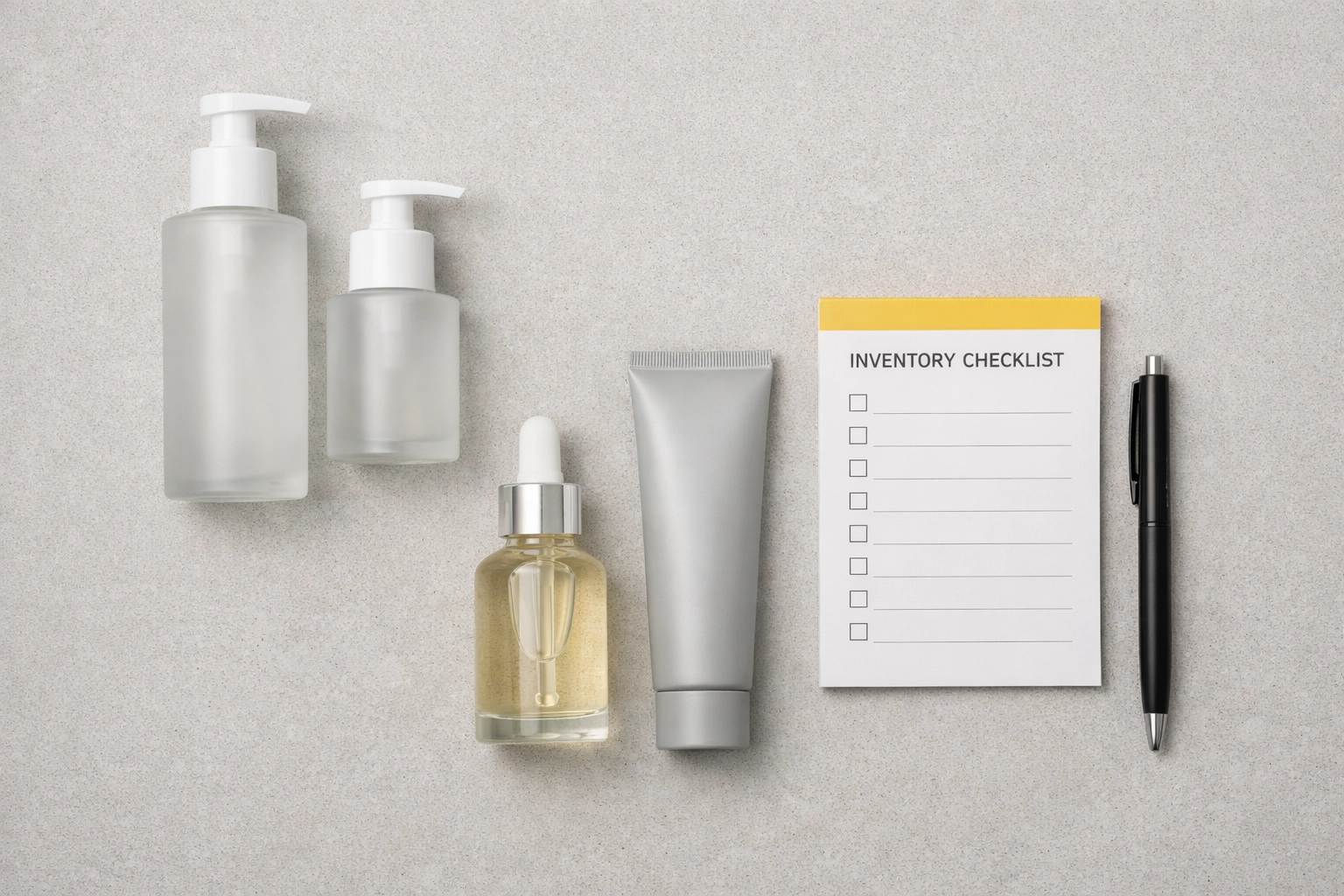 Vetted wholesale beauty inventory and cosmetic supplies on a clean surface for B2B skincare buyers.