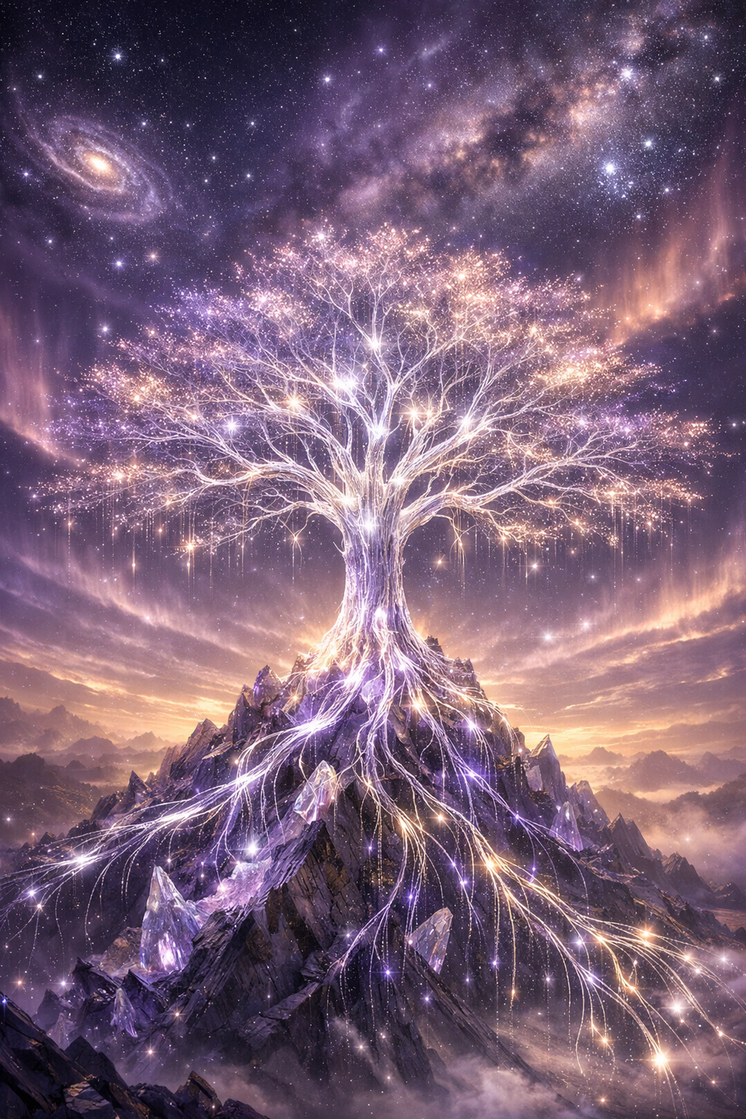 A glowing fiber-optic tree of life representing somatic healing and visionary nervous system health.