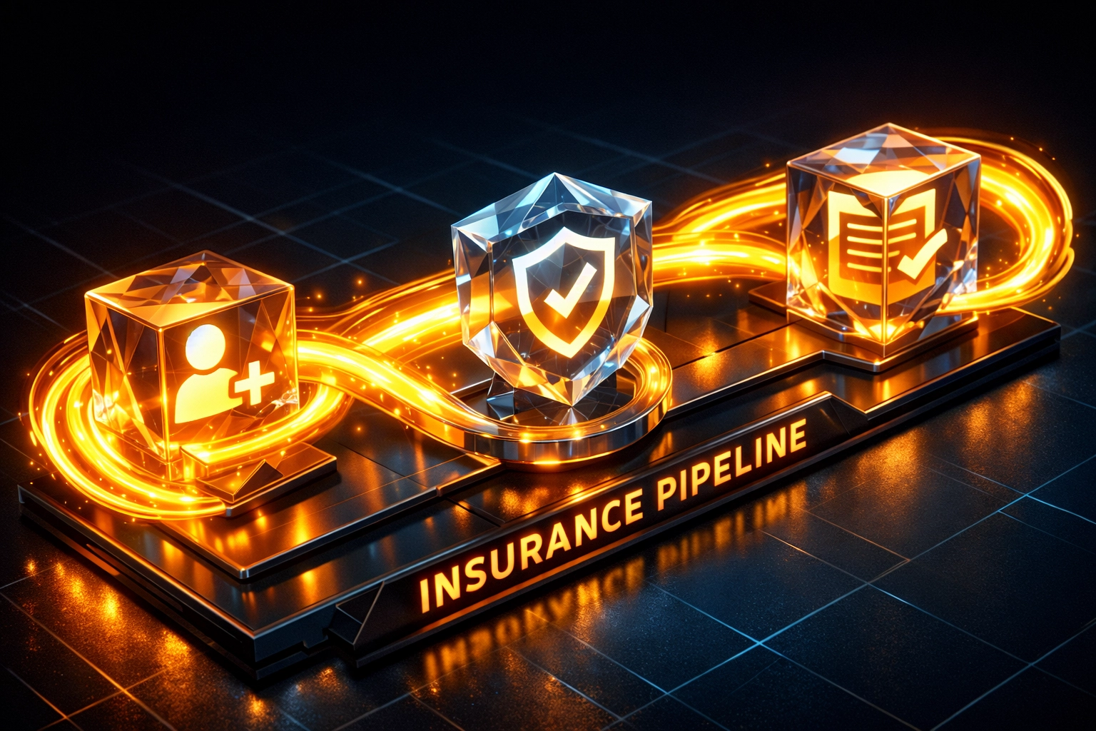 Digital map of an automated insurance workflow connecting lead generation and underwriting using agentic AI.