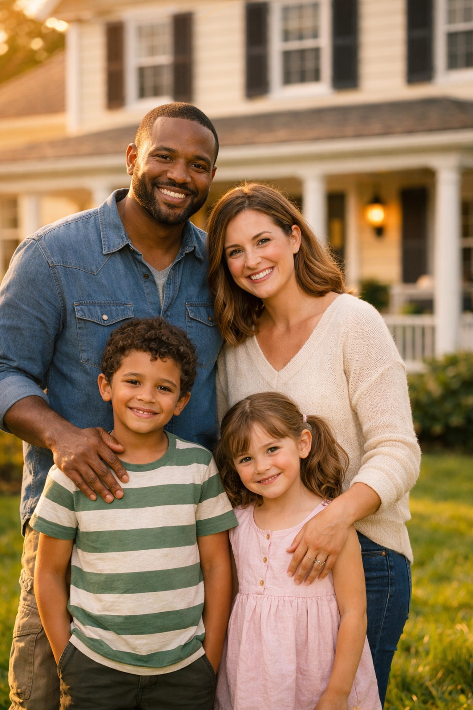 Family standing in front of their lead-safe restored Chester County historic home