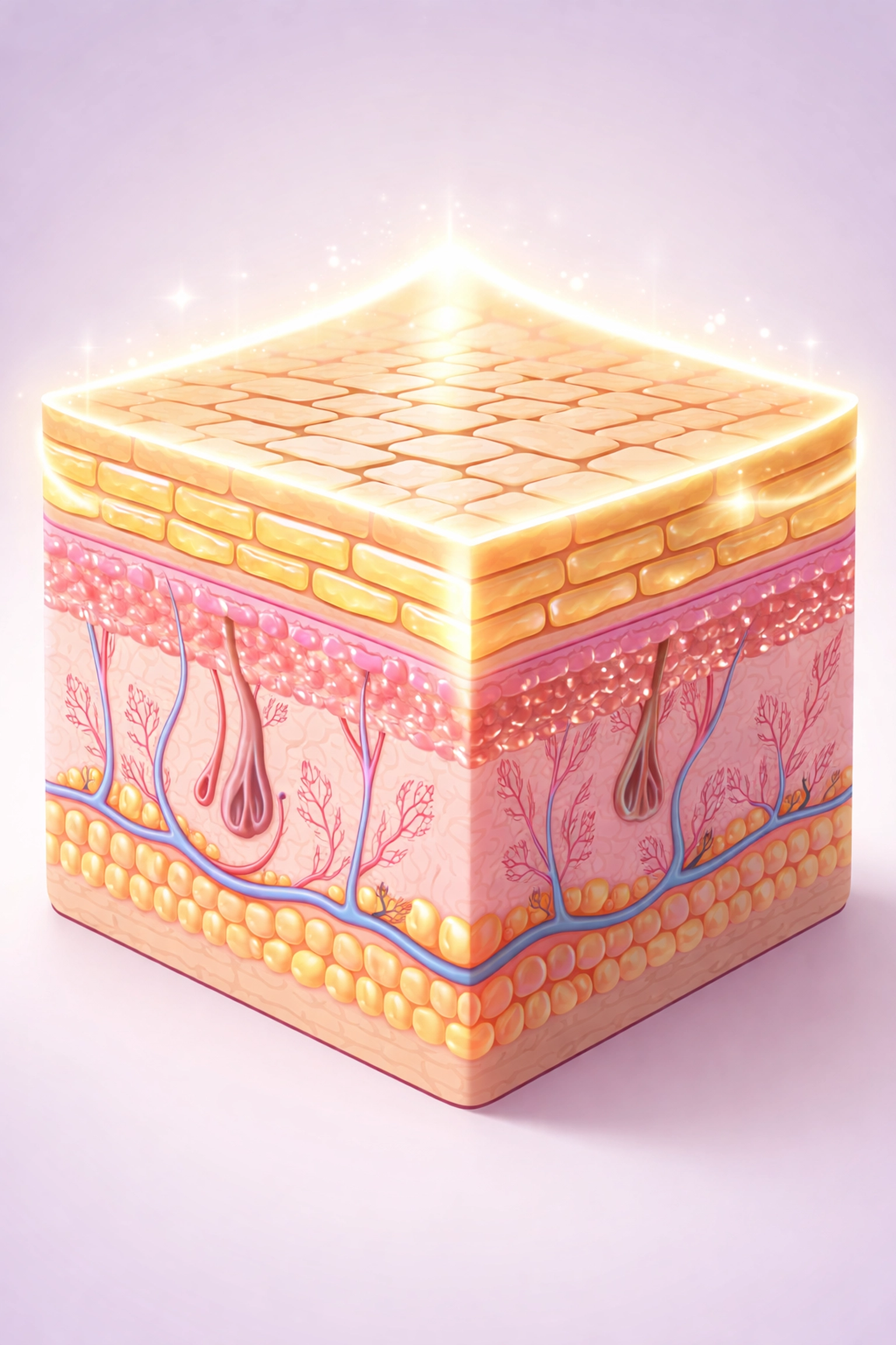 Illustration of a healthy skin barrier layer with strong cells and protective lipid structure for optimal skin health
