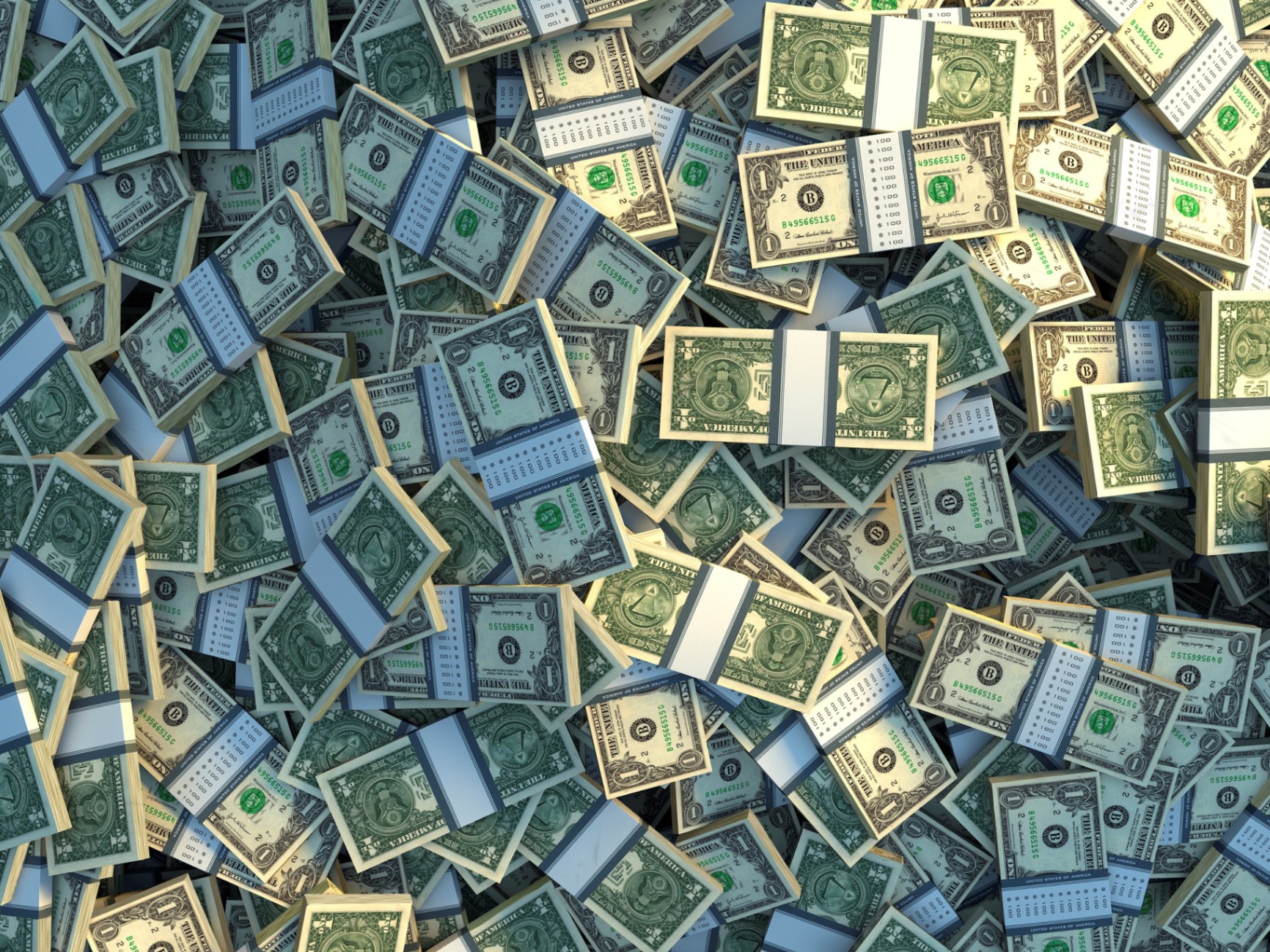 Stacks of Bundled U.S. One-Dollar Bills